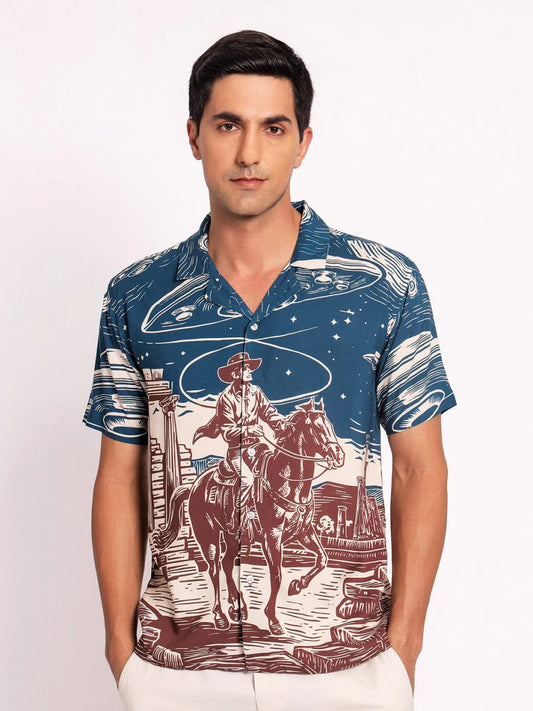 Soft and Comfortable Men’s Shirt with Eye-Catching Cosmic Cowboy Design