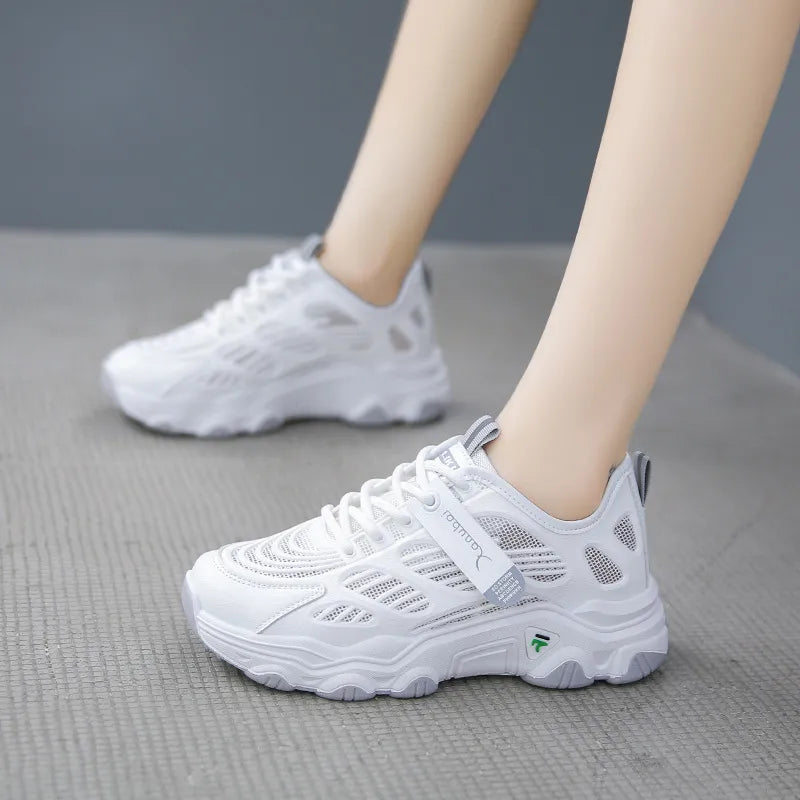 Breathable White Vulcanized Sneakers Women’s Casual Slip On Lightweight Everyday Footwear