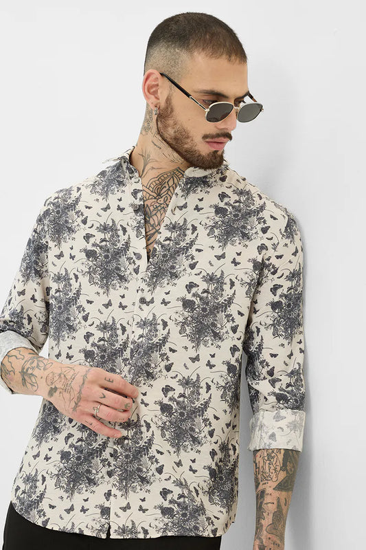 Elegant Slim Fit Cream Shirt with Subtle Printed Detailing Perfect for Everyday Wear