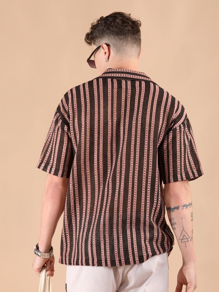 Premium Women’s Mauve Stripe Shirt with Delicate Crochet and Comfortable Half Sleeves