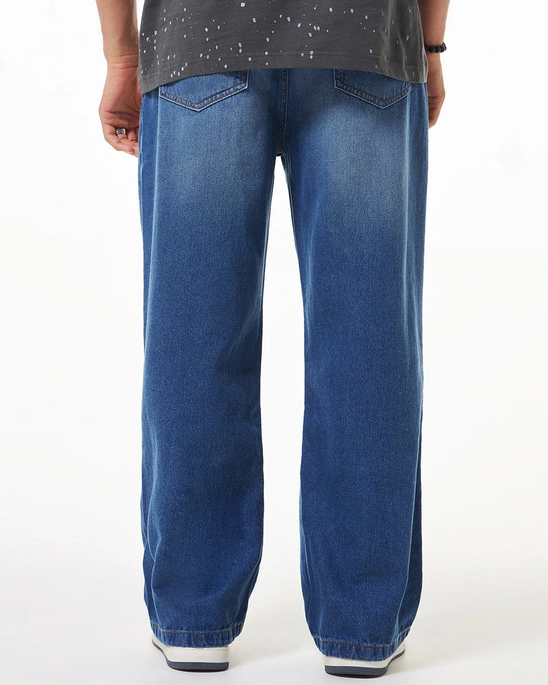 Men’s Blue Washed Baggy Fit Distressed Mid Rise Jeans Trendy Stylish Denim for Work, Parties, and Weekend Outings
