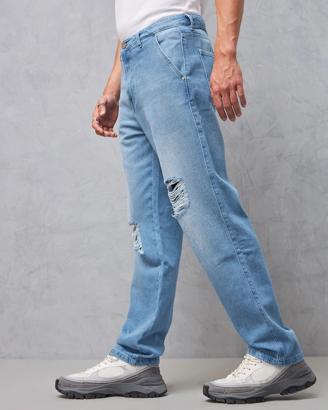 Stylish Mens Loose Fit Blue Cut & Sew Denim Jeans Cotton Blend Everyday Use