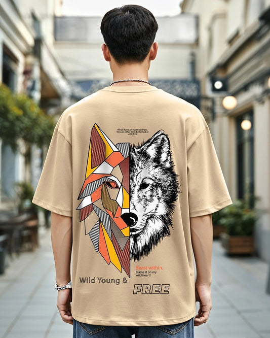 Casual Oversized Brown T Shirt for Men Beast Within Graphic