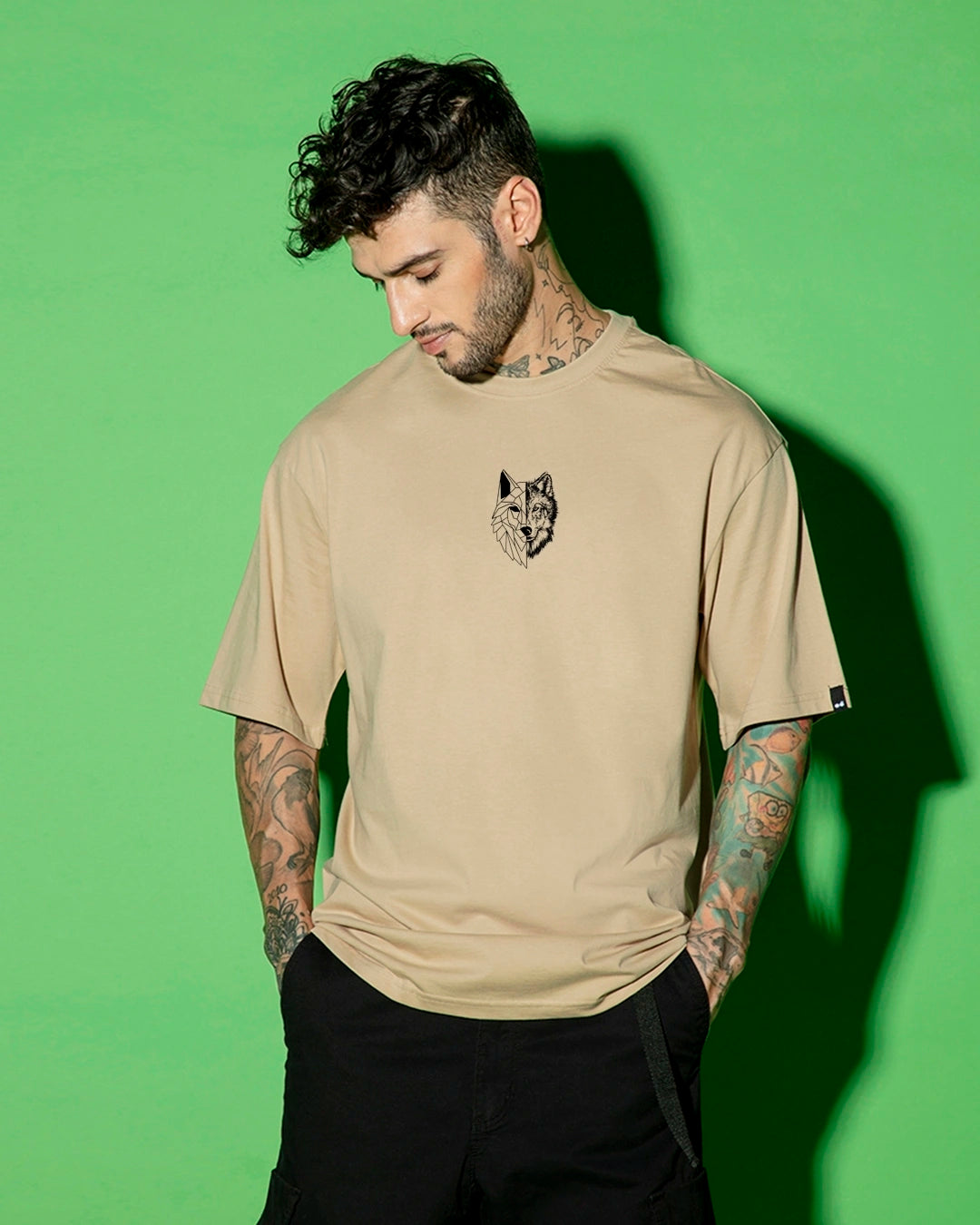 Casual Oversized Brown T Shirt for Men Beast Within Graphic