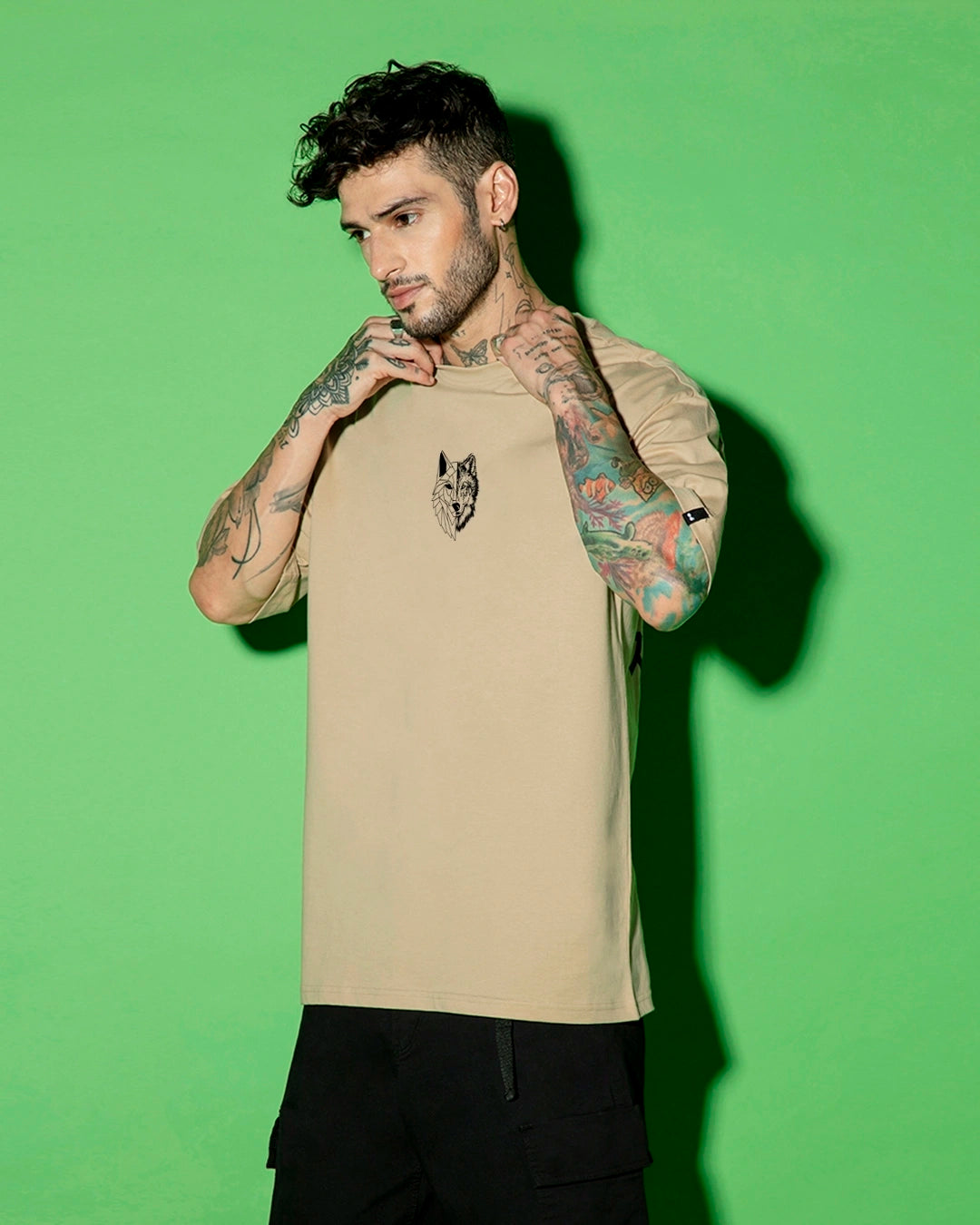 Casual Oversized Brown T Shirt for Men Beast Within Graphic
