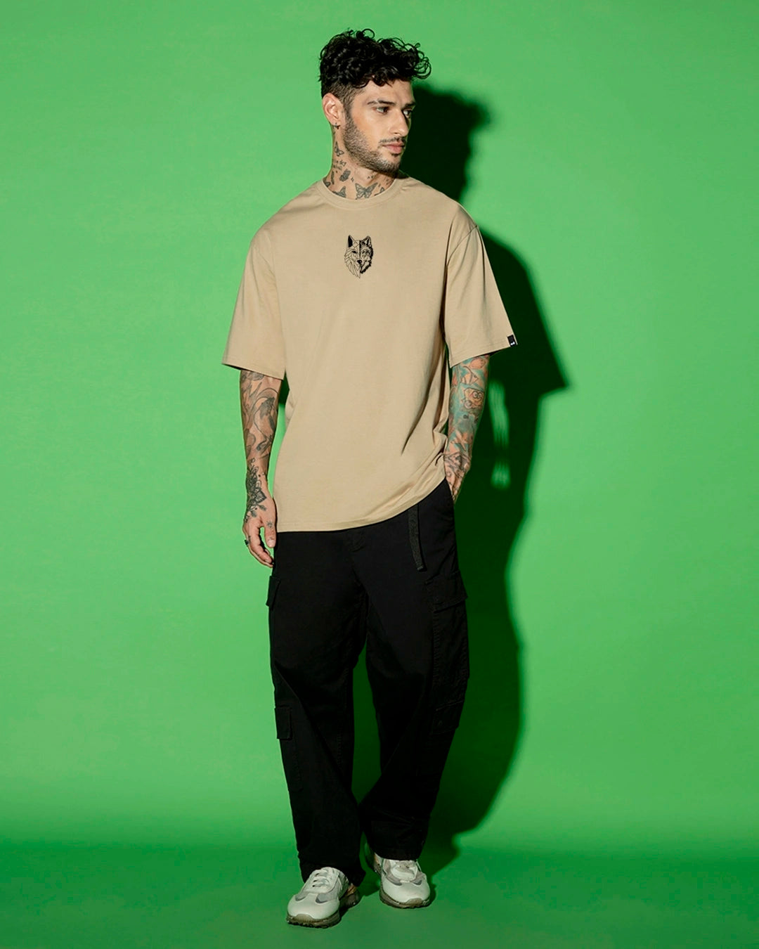 Casual Oversized Brown T Shirt for Men Beast Within Graphic