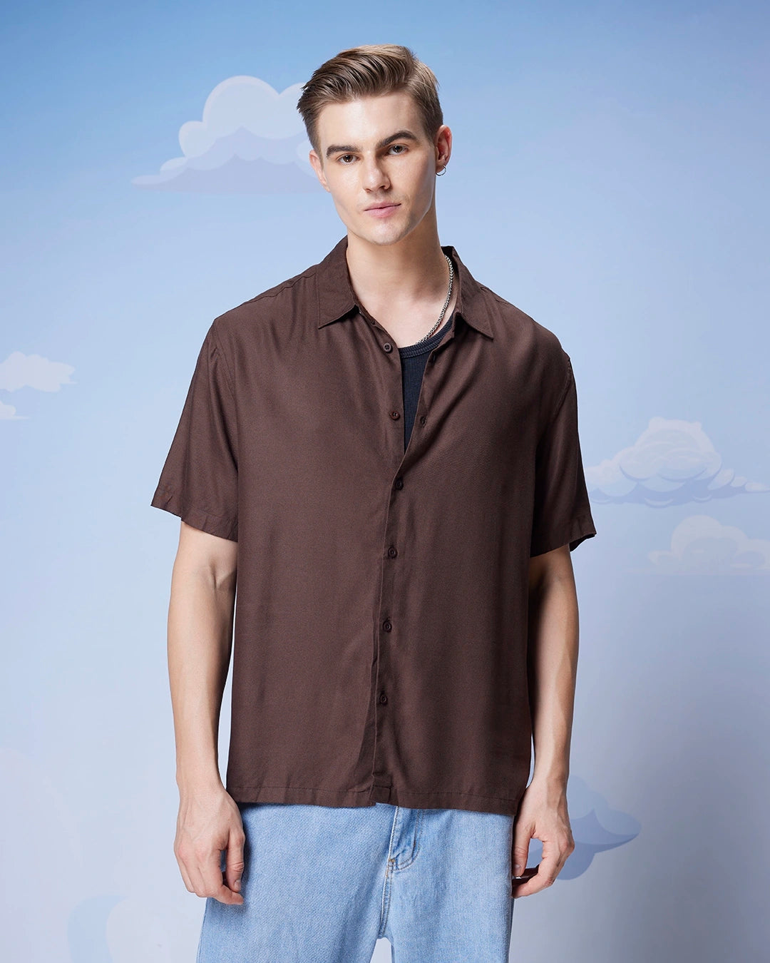 Modern Men’s Brown Oversized Casual Shirt Ideal for Travel and Weekend Wear