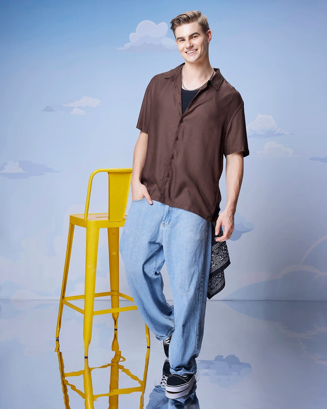 Modern Men’s Brown Oversized Casual Shirt Ideal for Travel and Weekend Wear