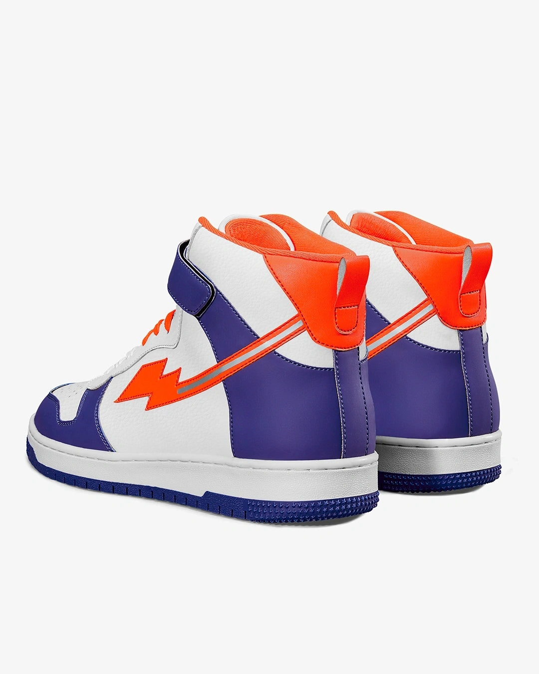 Stylish White and Blue High Top Sneakers for Men Featuring Bolt Color Block Design for Modern Streetwear