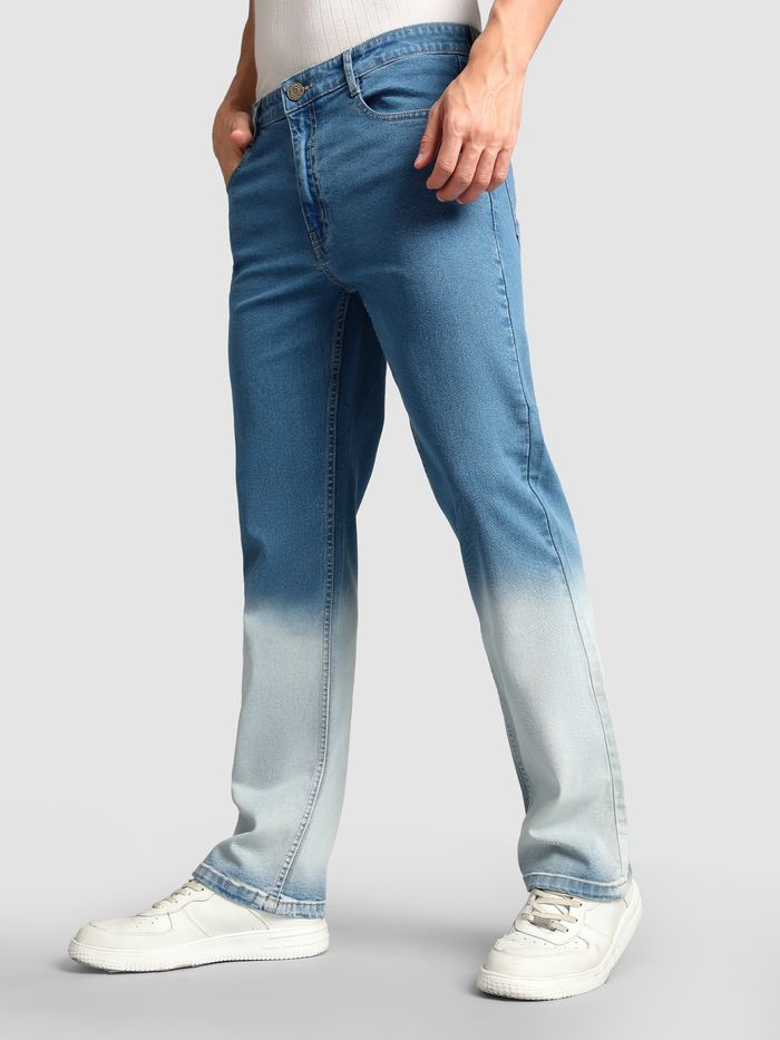 Mid Blue Ombre Bootcut Jeans for Men Offering Modern Comfort