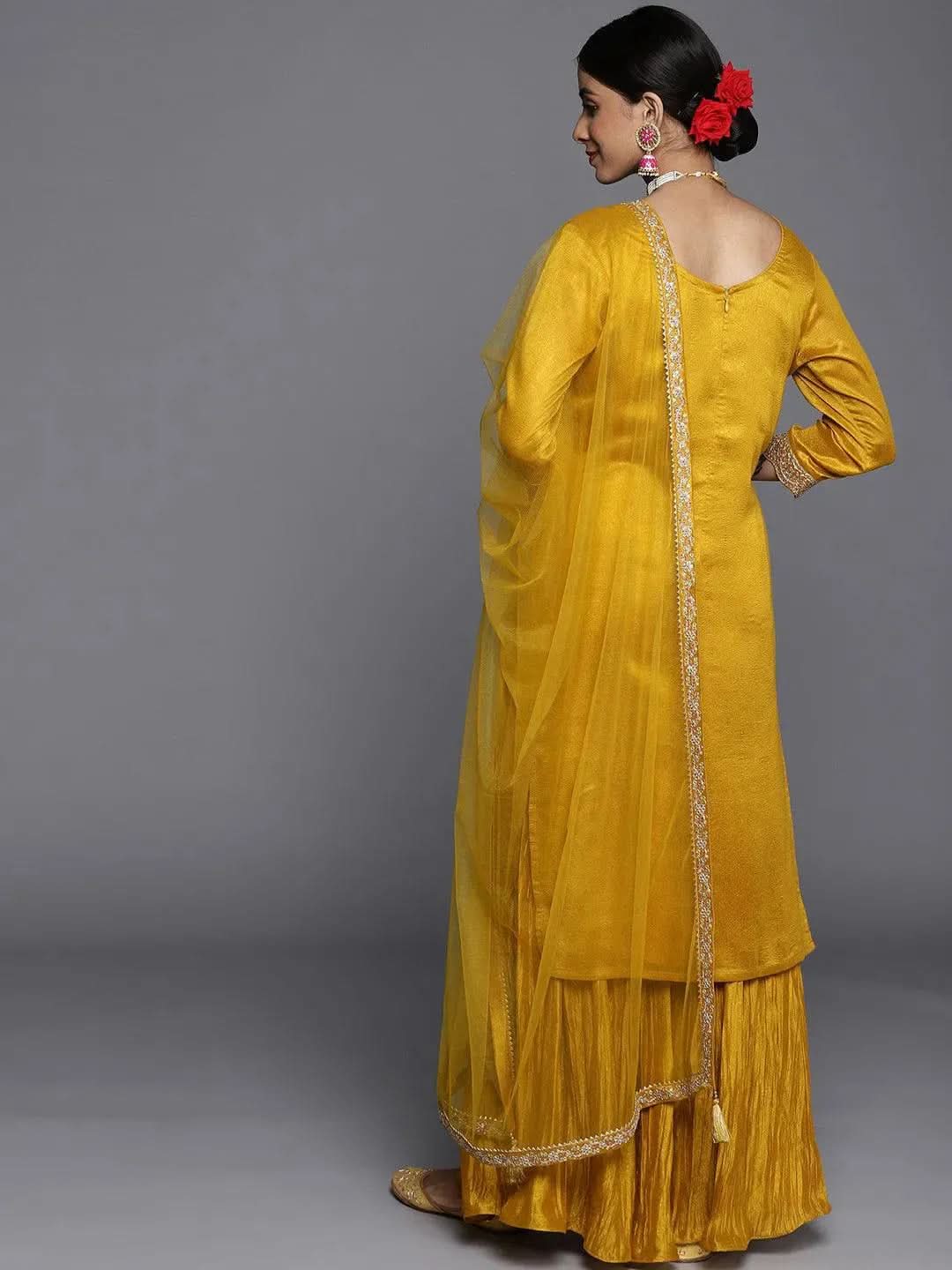 Designer Mustard Pakistani Suit with Silk Blend Embroidery
