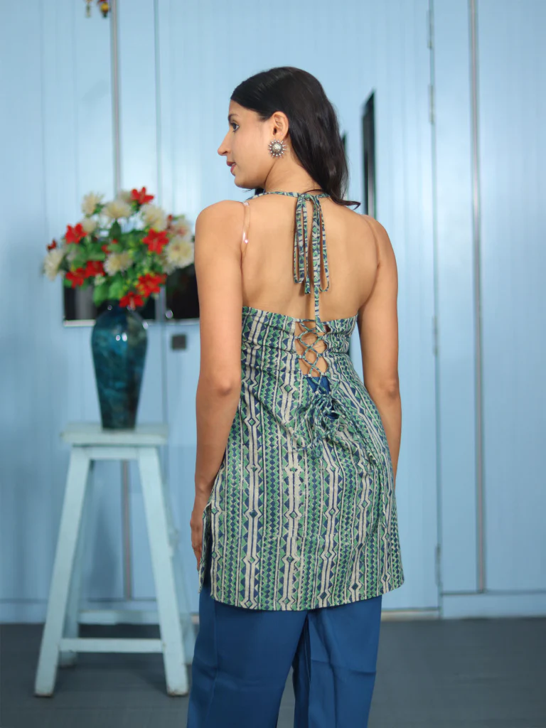 Elegant Peacock Green Kalamkaari Cotton Blouse for Women