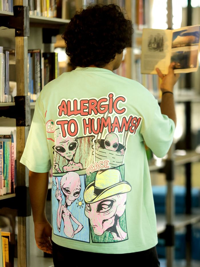 Fashionable Pista Green Oversized T-Shirt with Unique Puff Print Offering Casual and Streetwear Look