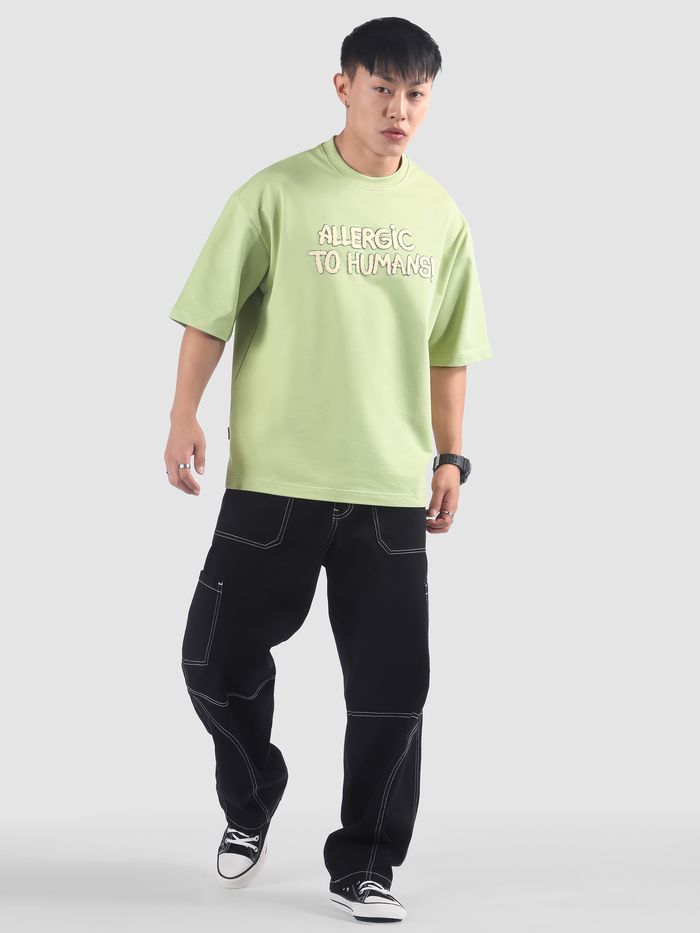 Fashionable Pista Green Oversized T-Shirt with Unique Puff Print Offering Casual and Streetwear Look