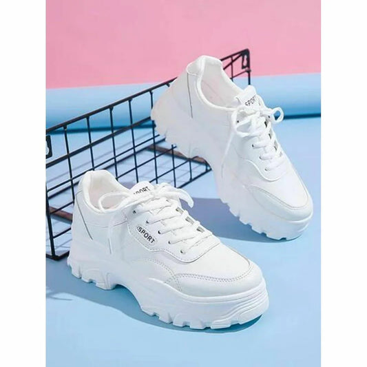 Street Style White Chunky Sneakers Women and Girls Comfortable Lace Up Footwear