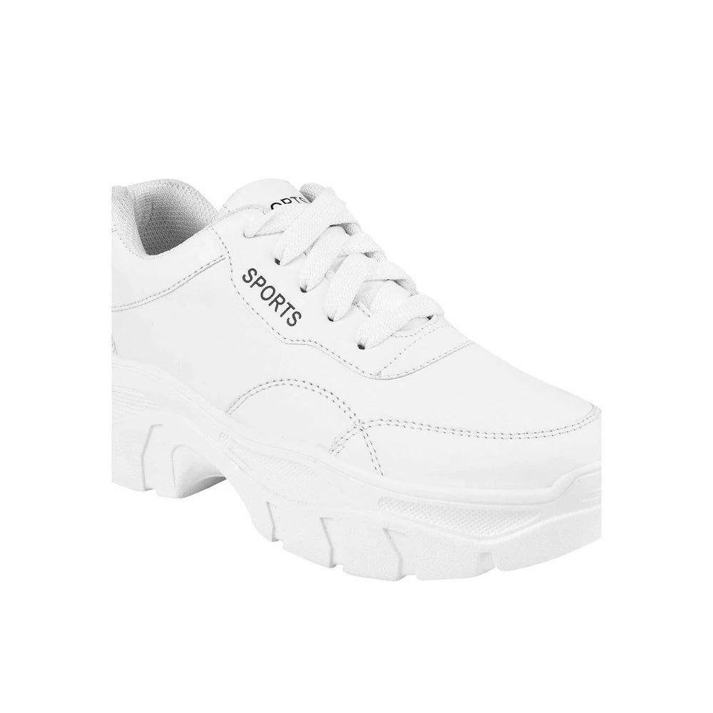 Street Style White Chunky Sneakers Women and Girls Comfortable Lace Up Footwear