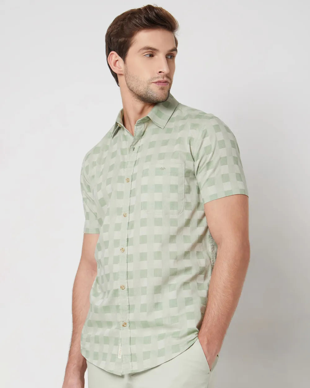 Versatile Men’s Light Olive Slim Fit Shirt for Casual, Office, and Travel Wear