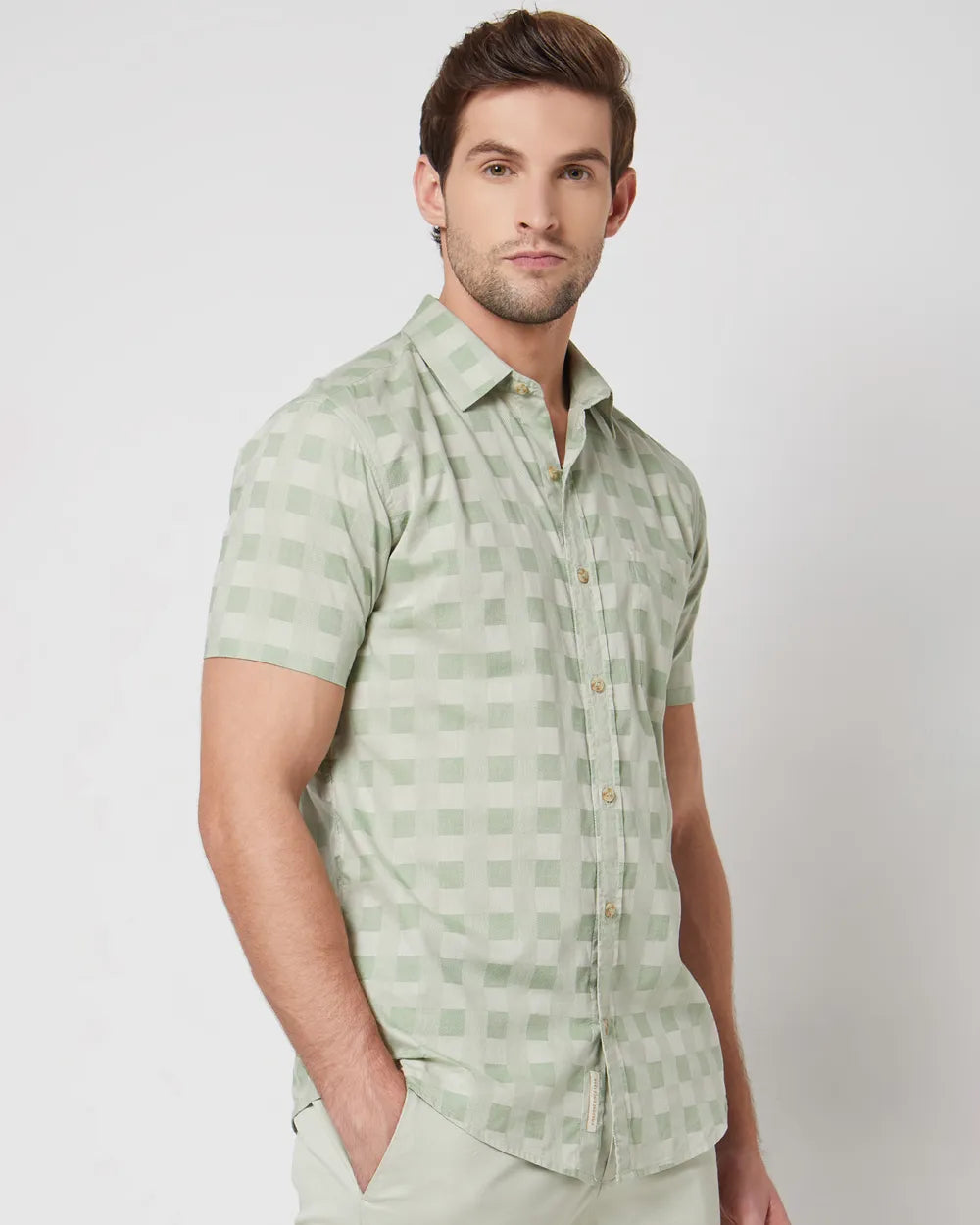 Versatile Men’s Light Olive Slim Fit Shirt for Casual, Office, and Travel Wear