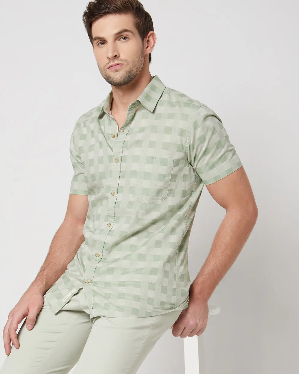 Versatile Men’s Light Olive Slim Fit Shirt for Casual, Office, and Travel Wear