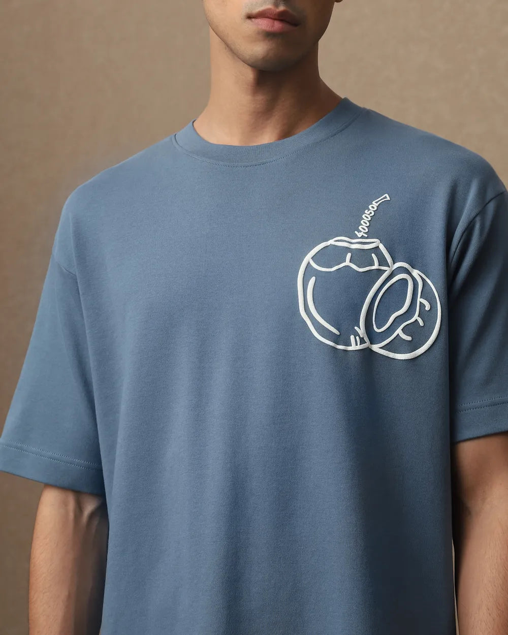 Loose Fit Oversized Tee Blue Grey Back Print Mens Fashion