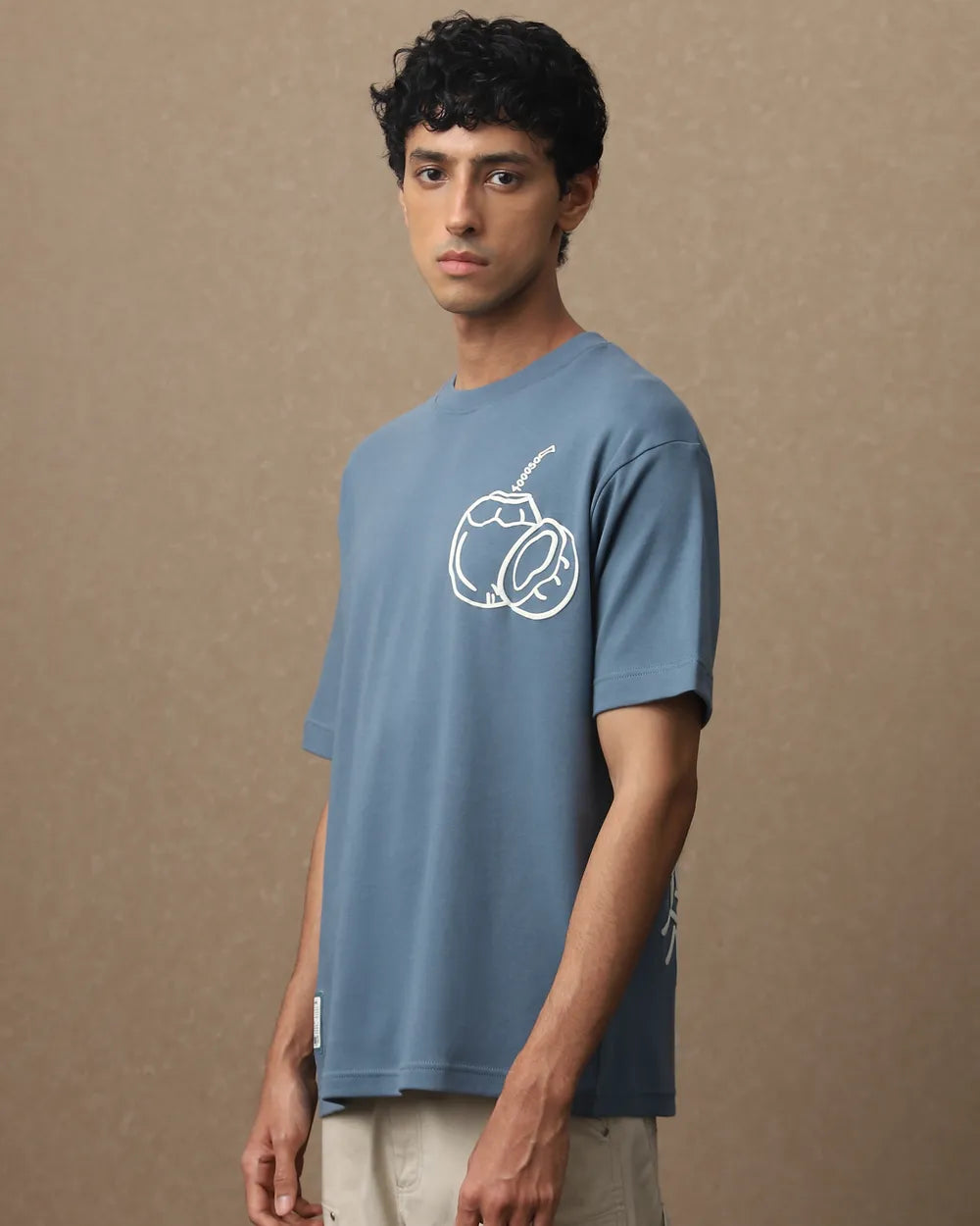Loose Fit Oversized Tee Blue Grey Back Print Mens Fashion
