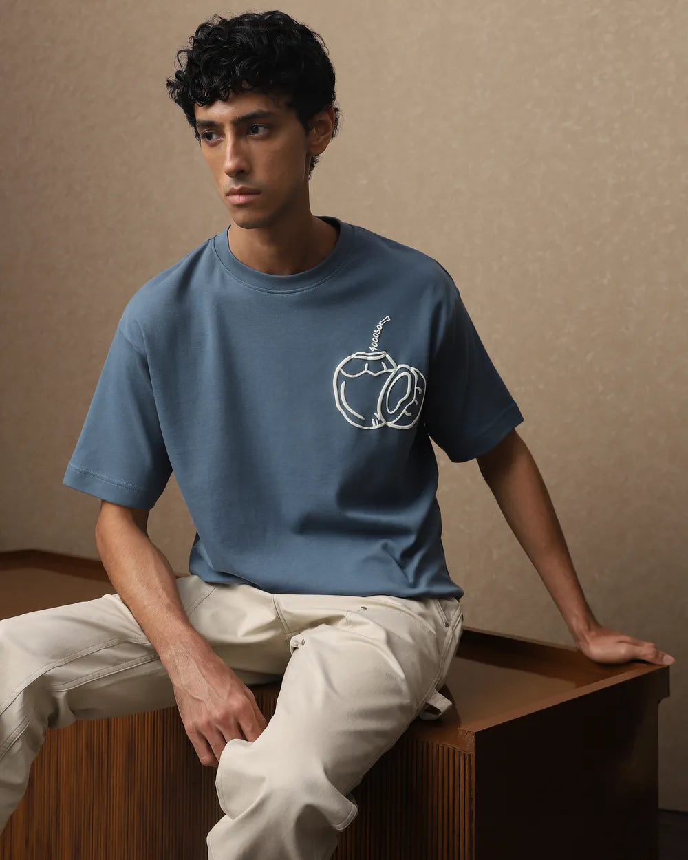Loose Fit Oversized Tee Blue Grey Back Print Mens Fashion