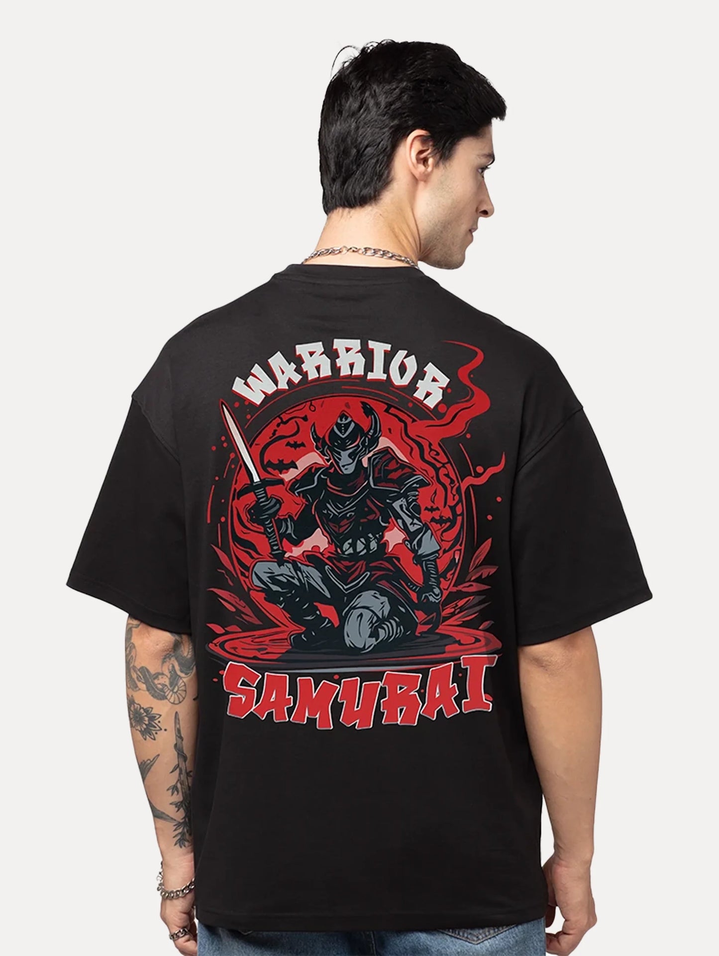 Mens Oversized T Shirt Samurai Warrior Graphic Cotton Tee
