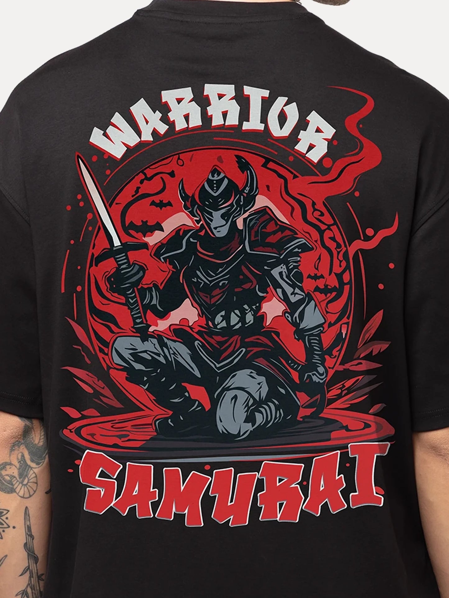 Mens Oversized T Shirt Samurai Warrior Graphic Cotton Tee