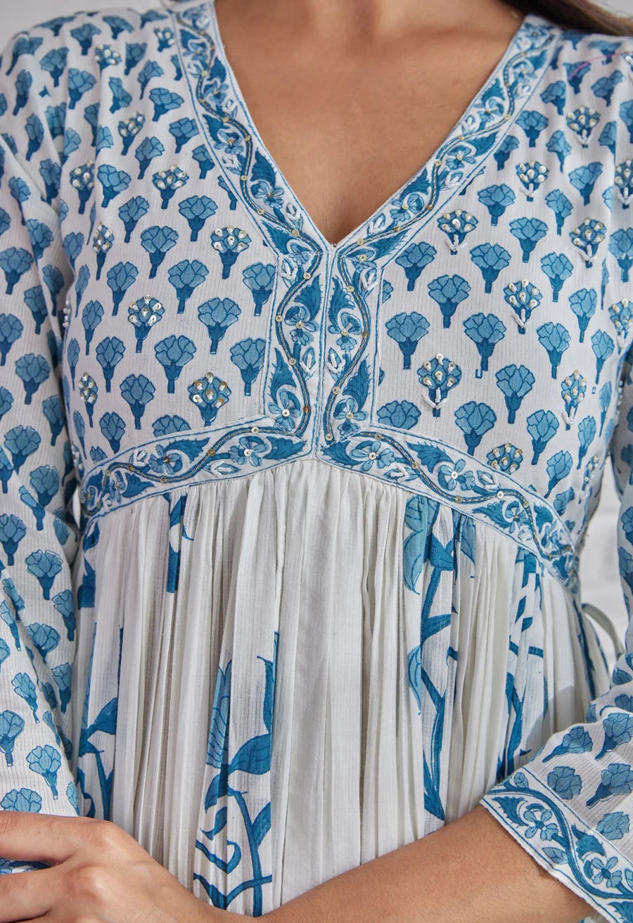 Classy White Hand Block Printed Cotton Kurta Dupatta Set for Festive Wear