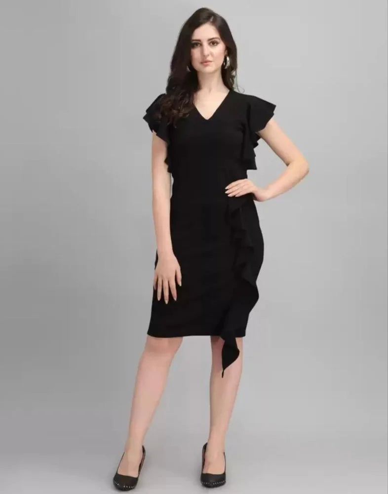 Fashionable Outfit Women’s Black Ruffle Bodycon Trendy Fit Perfect for Cocktail Events