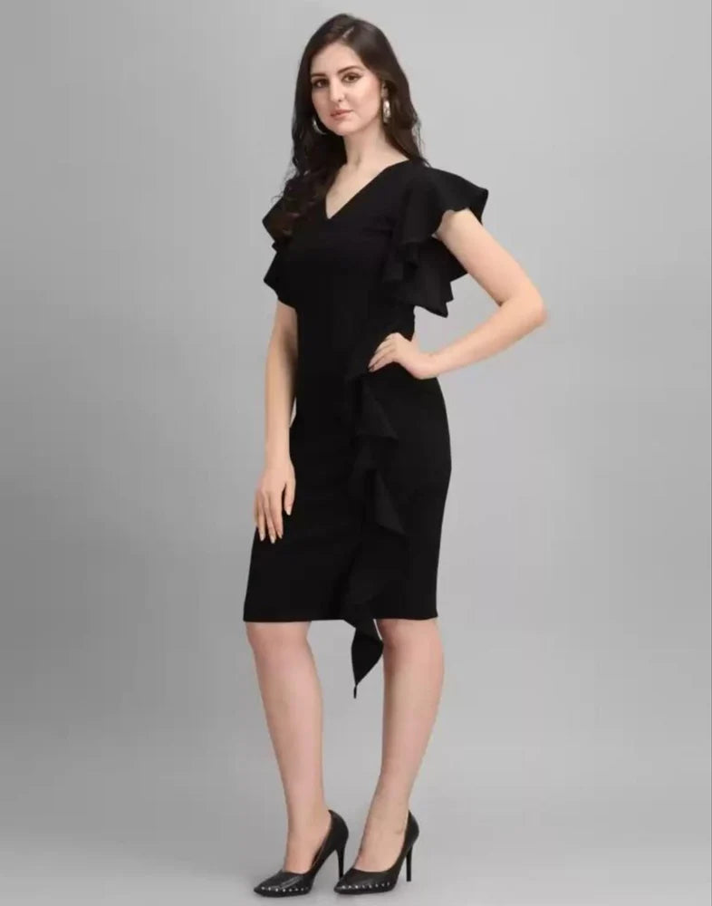 Fashionable Outfit Women’s Black Ruffle Bodycon Trendy Fit Perfect for Cocktail Events