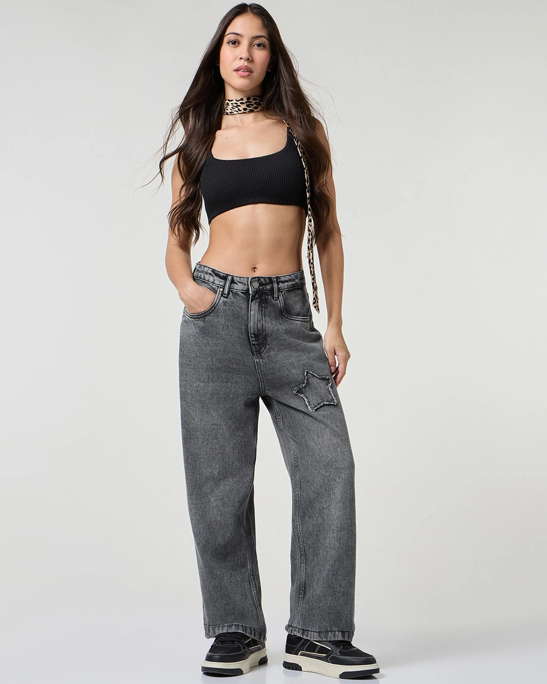 Black Washed Straight Fit Distressed Jeans Women’s Everyday Comfortable Loose Fit
