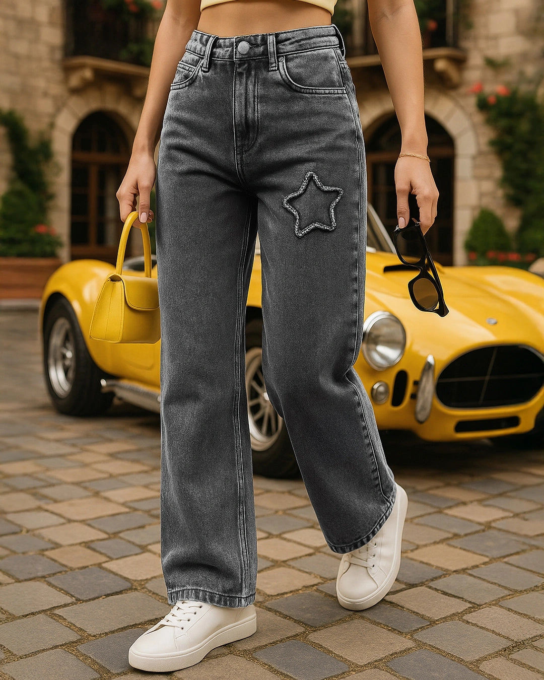 Black Washed Straight Fit Distressed Jeans Women’s Everyday Comfortable Loose Fit