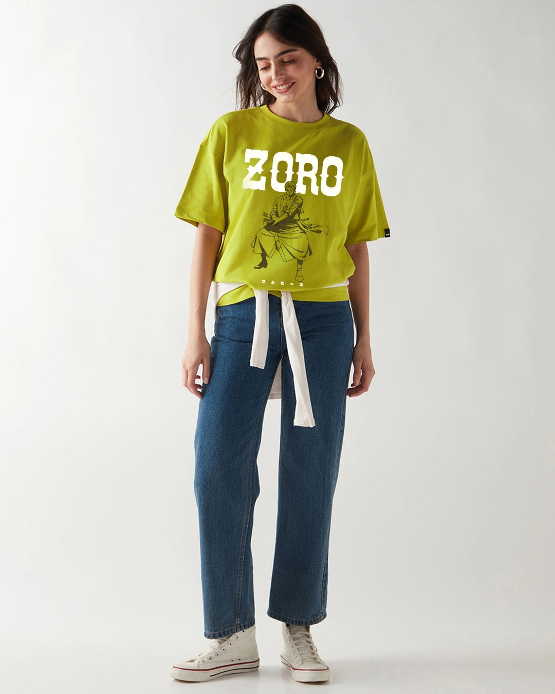 Oversized Loose Fit Women’s Cress Green Zoro Graphic Printed T-shirt Trendy Casual Everyday Outfit