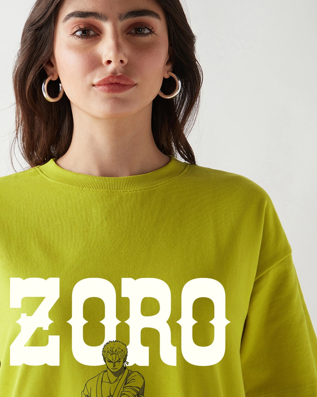 Oversized Loose Fit Women’s Cress Green Zoro Graphic Printed T-shirt Trendy Casual Everyday Outfit