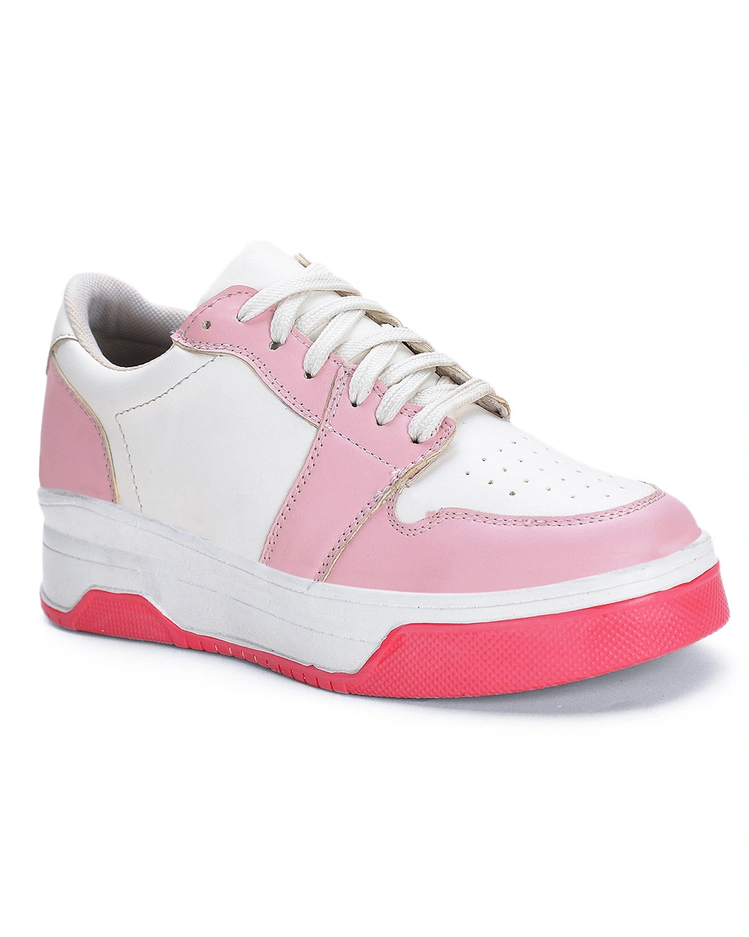 Fashionable Women’s White Pink Color Block Sneakers Casual Lightweight Street Style Shoes