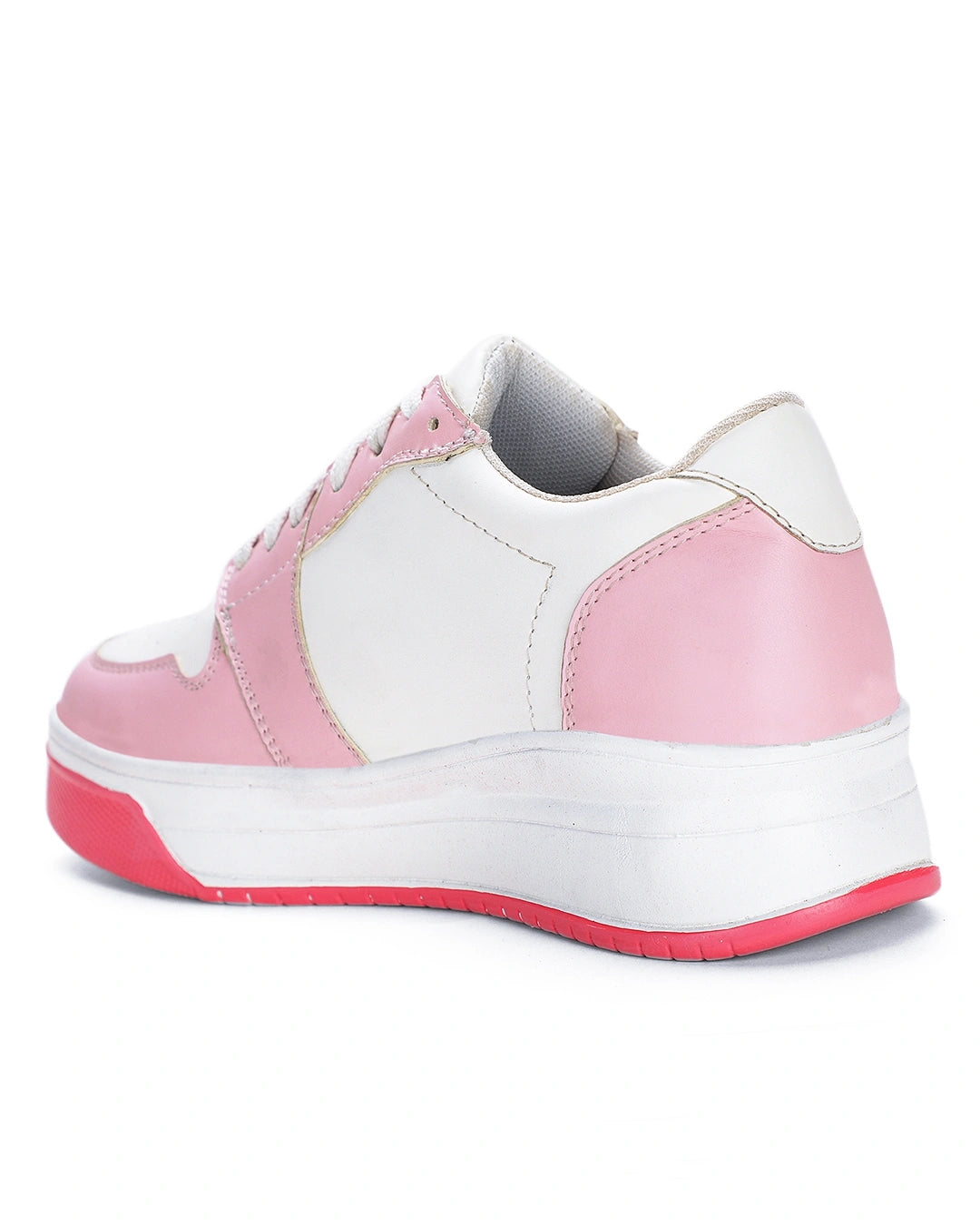 Fashionable Women’s White Pink Color Block Sneakers Casual Lightweight Street Style Shoes