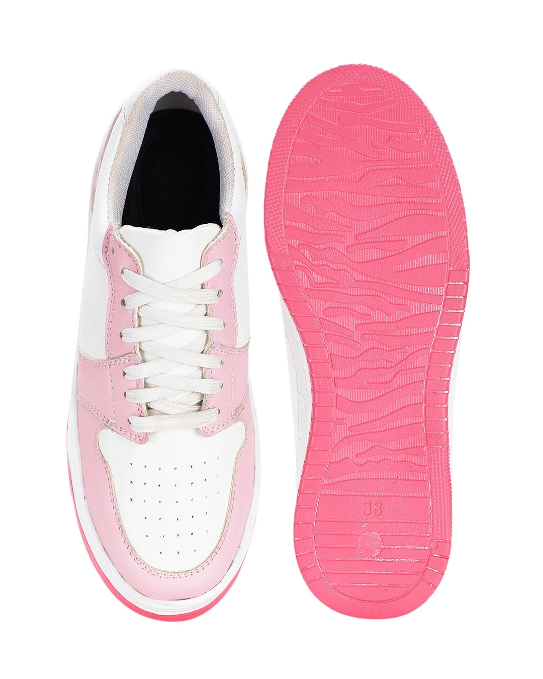 Fashionable Women’s White Pink Color Block Sneakers Casual Lightweight Street Style Shoes