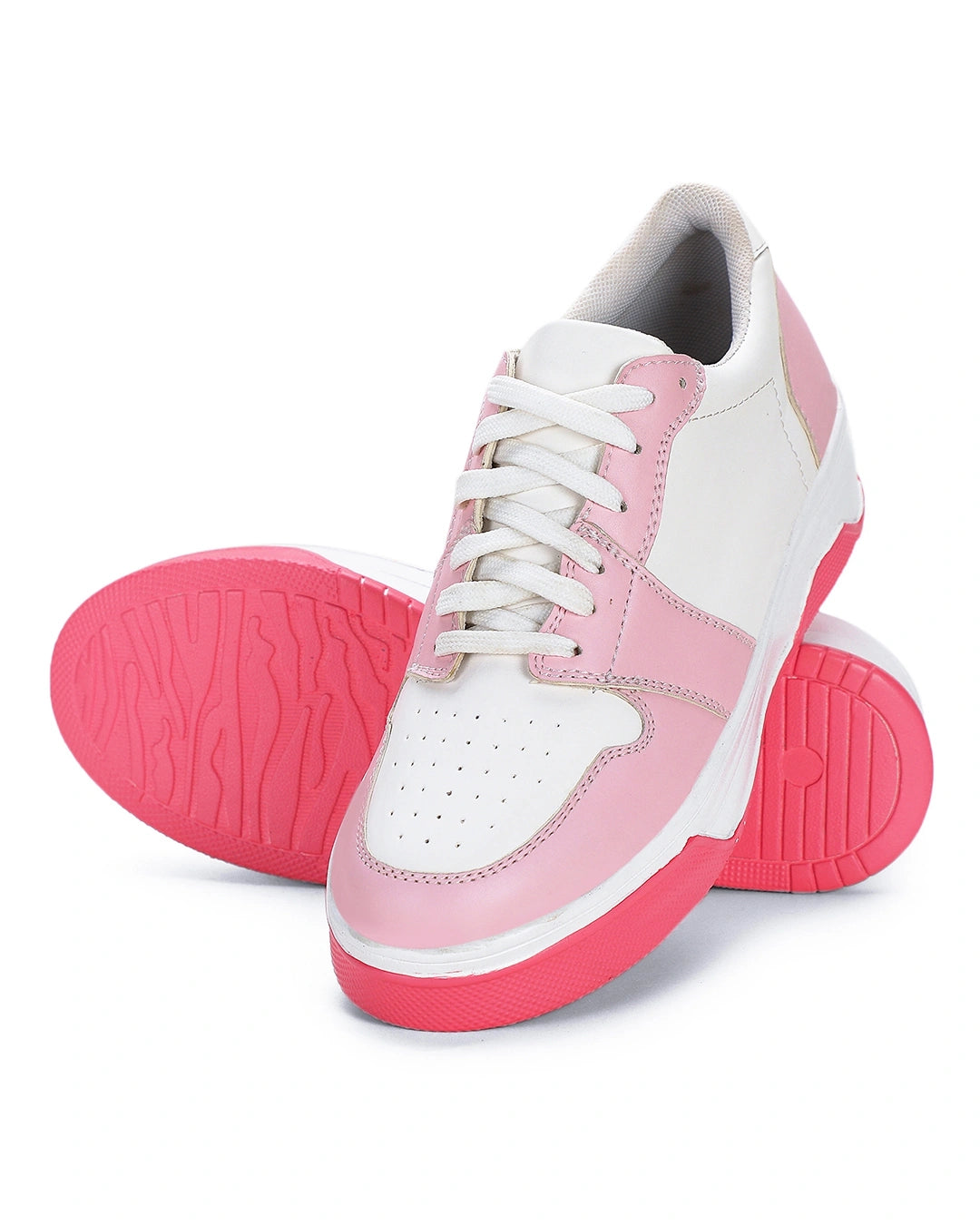 Fashionable Women’s White Pink Color Block Sneakers Casual Lightweight Street Style Shoes